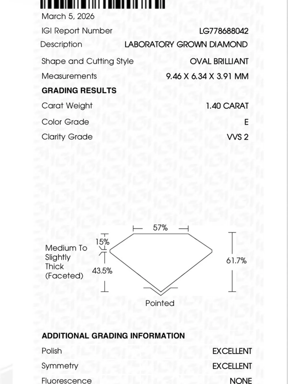 1.40 CT IGI Certified Oval Lab-Grown Diamond | E VVS2